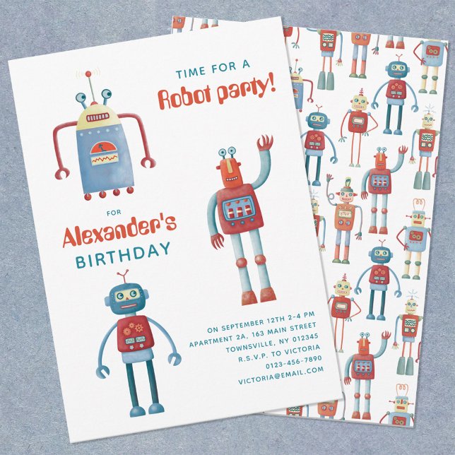 Cute Robot Kids Birthday Party Invitation (Creator Uploaded)