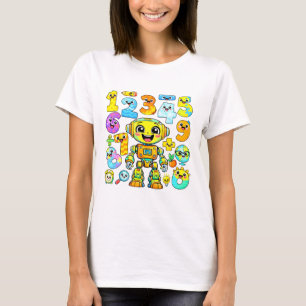 Cute Robot Numbers Maths T Shirt for Kids