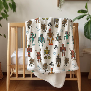 Cute Robot Pattern Kids Sherpa Blanket