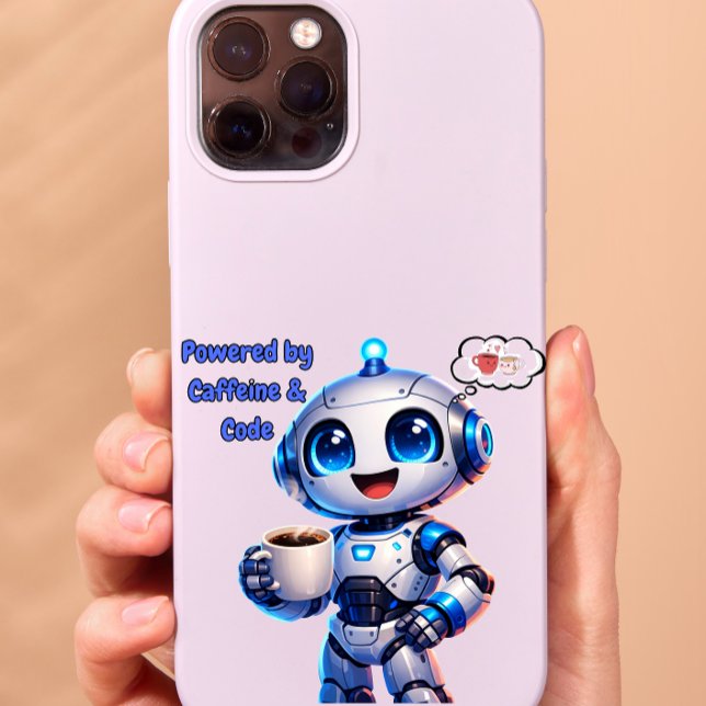 Cute Robot Powered by Caffeine & Code iPhone Case (Creator Uploaded)