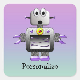 Cute Robot Purple & Blue Personalised Stickers