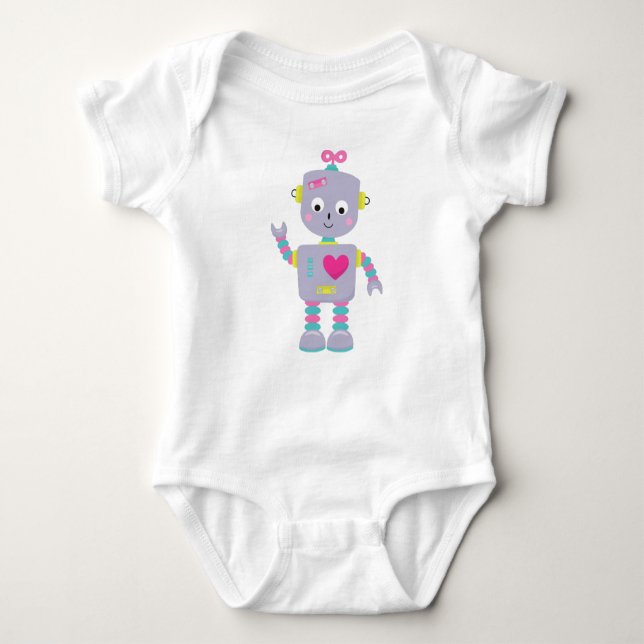 Cute Robot, Purple Robot, Funny Robot, Silly Robot Baby Bodysuit (Front)