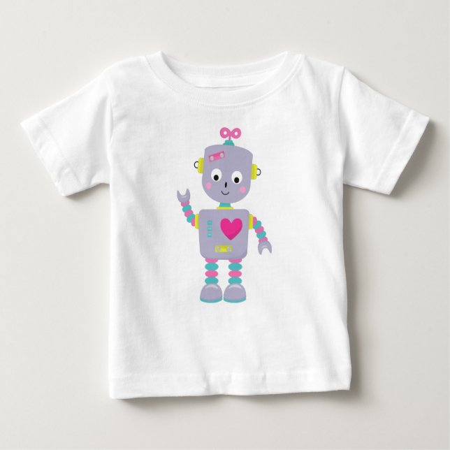Cute Robot, Purple Robot, Funny Robot, Silly Robot Baby T-Shirt (Front)
