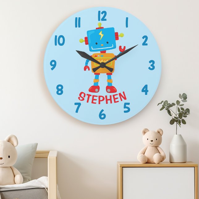 Cute Robot Science Boys Bedroom Wall Large Clock (Creator Uploaded)
