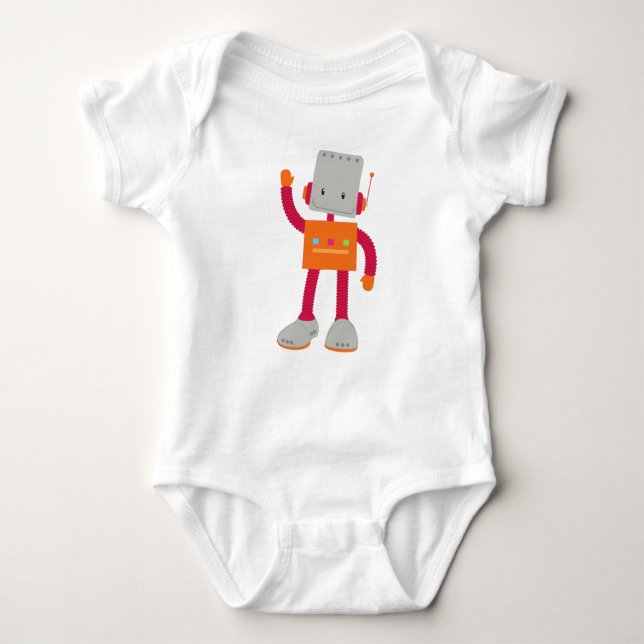 Cute Robot, Silly Robot, Funny Robot, Robotics Baby Bodysuit (Front)