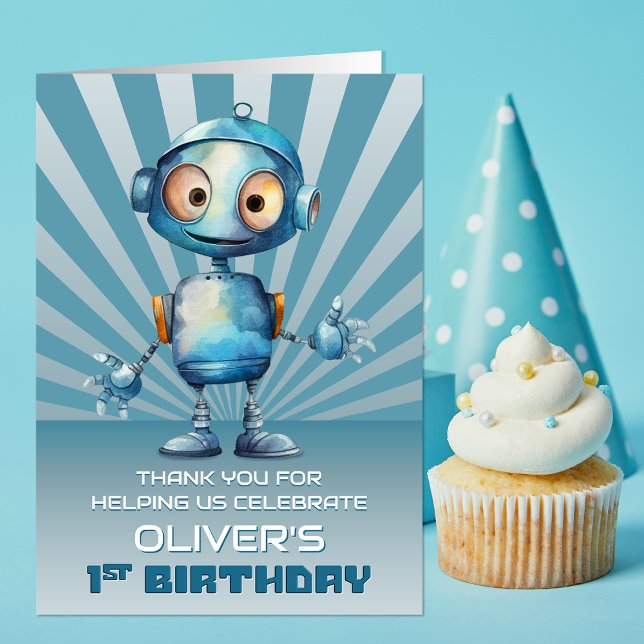 Cute Robot Theme 1st Birthday Thank You (Creator Uploaded)