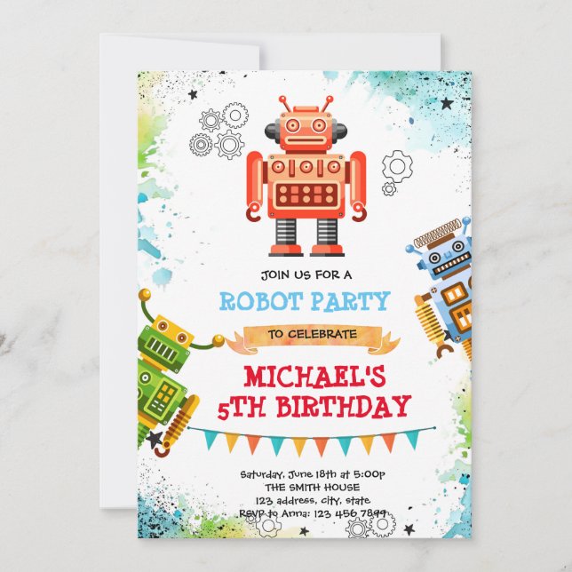 Cute robot theme invitation (Front)