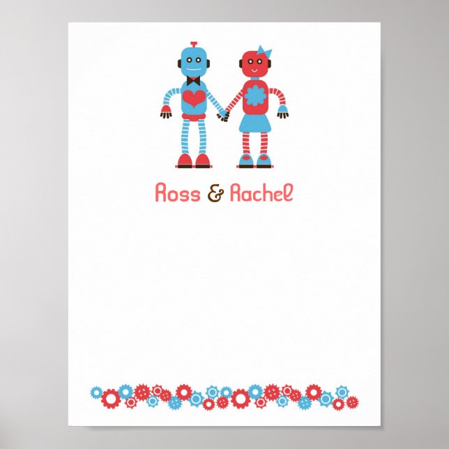 Cute Robot Theme Wedding Poster (Front)