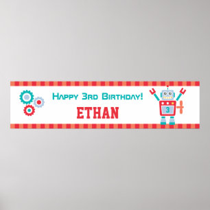 Cute Robot Toy Birthday Party Banner Poster