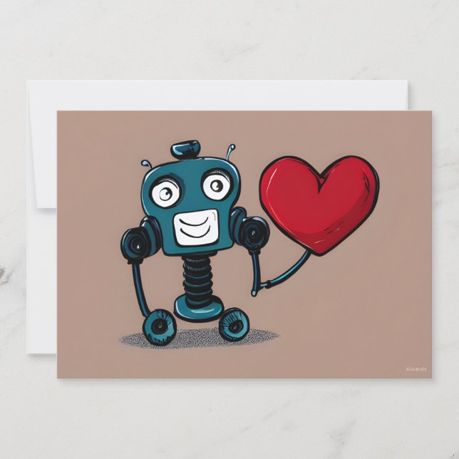 Cute Robot Valentine Heart Balloon Holiday Card (Front)