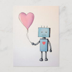Cute Robot with Heart Balloon Poster  Postcard