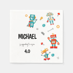 Cute Robots Birthday Invitation Napkin