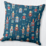 Cute Robots Cushion<br><div class="desc">Cute and helpful looking retro 1950s style robots.  Grandad probably made these in his shed.  Artificial Intelligence,  but not in a scary way. Original art by Nic Squirrell.</div>