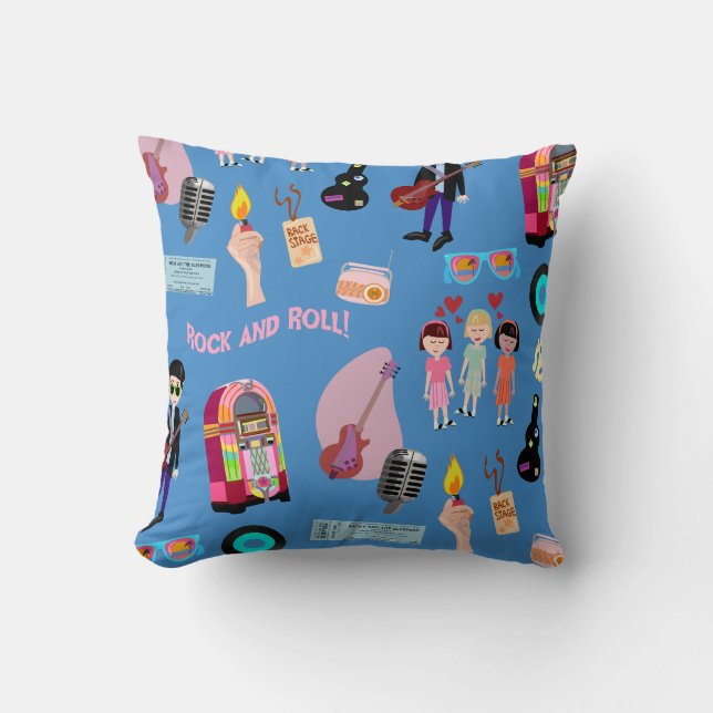 Cute Rock and Roll Oldies Cartoon Cute Pattern Cushion (Front)