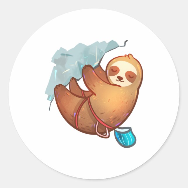 Cute Rock Climbing Sloth  Classic Round Sticker (Front)