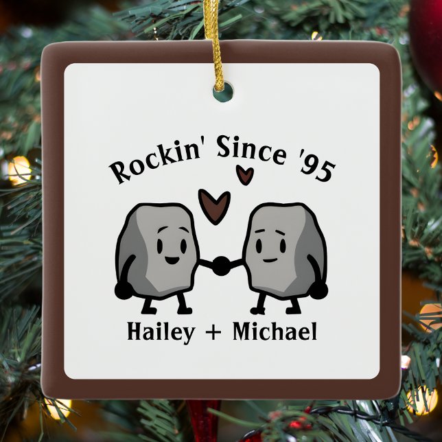 Cute Rock Pun Newlywed Couple Wedding Anniversary Ceramic Ornament (Cute Rock Pun Newlywed Couple Wedding Anniversary Ceramic Ornament)