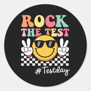 Cute Rock The Test Retro Smile Teacher Kids Testin Classic Round Sticker