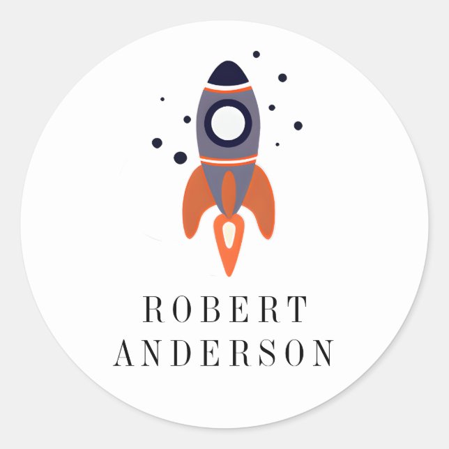 Cute Rocket  Astronaut Outer Space Birthday Name Classic Round Sticker (Front)