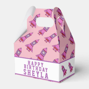 Cute Rocket Pink Girl Birthday Favour Box