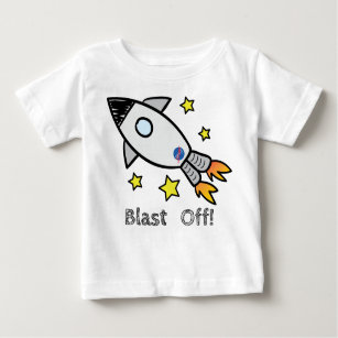Cute Rocket Ship Blast Off Hand Drawn Baby T-Shirt