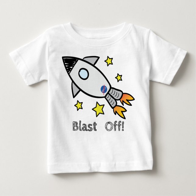 Cute Rocket Ship Blast Off Hand Drawn Baby T-Shirt (Front)