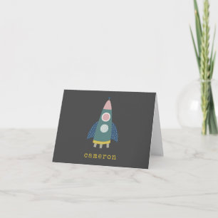 Cute Rocket Ship Cool Space Art Personalised Note Card