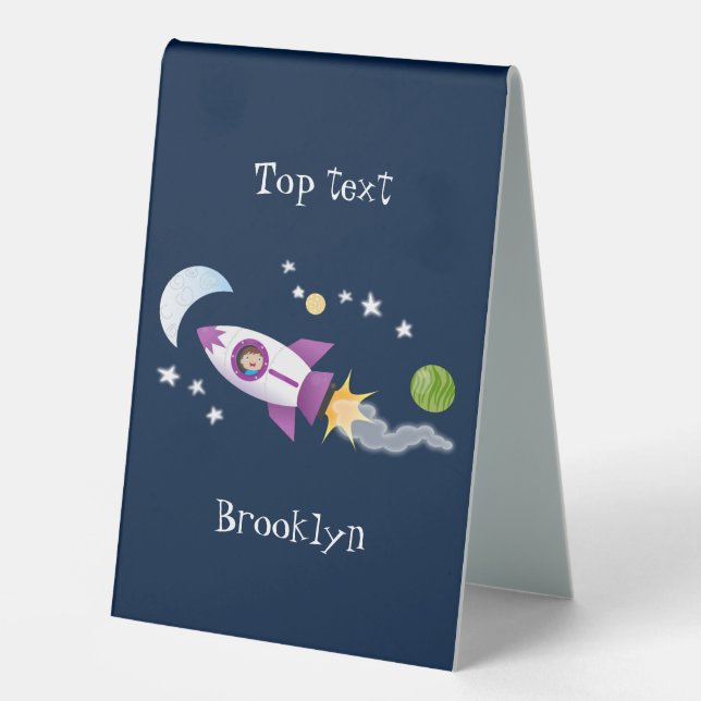 Cute rocket ship in space cartoon illustration (Front)