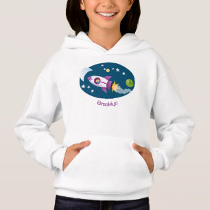 Cute rocket ship in space cartoon illustration