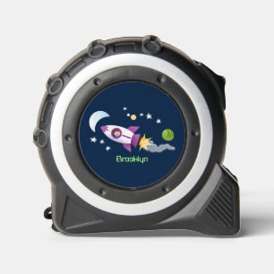 Cute rocket ship in space cartoon illustration 1