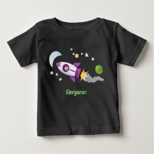 Cute rocket ship in space cartoon illustration baby T-Shirt