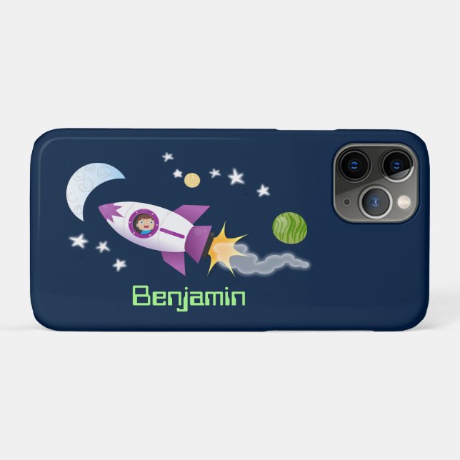 Cute rocket ship in space cartoon illustration Case-Mate iPhone case (Back (Horizontal))