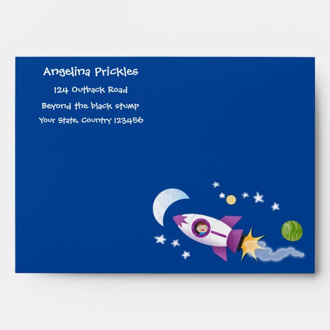 Cute rocket ship in space cartoon illustration envelope (Front)