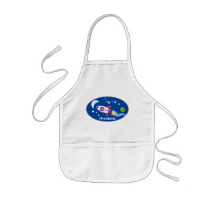 Cute rocket ship in space cartoon illustration kids apron