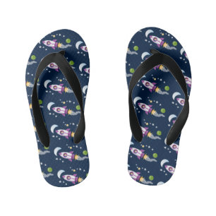 Cute rocket ship in space cartoon illustration kid's thongs