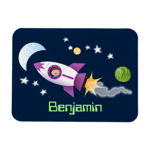 Cute rocket ship in space cartoon illustration magnet