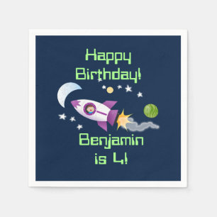 Cute rocket ship in space cartoon illustration napkin