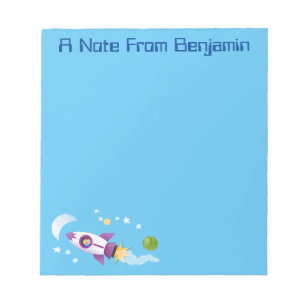 Cute rocket ship in space cartoon illustration notepad