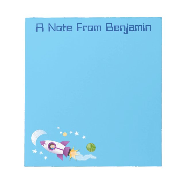 Cute rocket ship in space cartoon illustration notepad (Front)