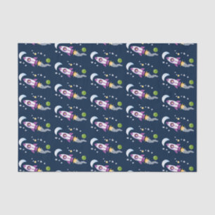 Cute rocket ship in space cartoon illustration tissue paper