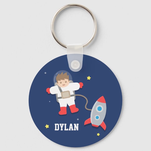 Cute Rocket Ship Outer Space Astronaut For Kids Key Ring (Front)