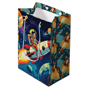Cute Rockets in Space Astronaut Birthday Medium Gift Bag