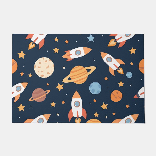 Cute Rockets Planets Space Pattern Doormat (Front)