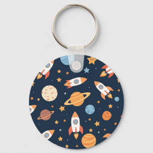 Cute Rockets Planets Space Pattern Key Ring