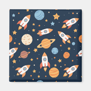 Cute Rockets Planets Space Pattern Magnet