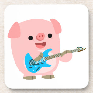 Cute Rockin' Cartoon Pig Coasters Set