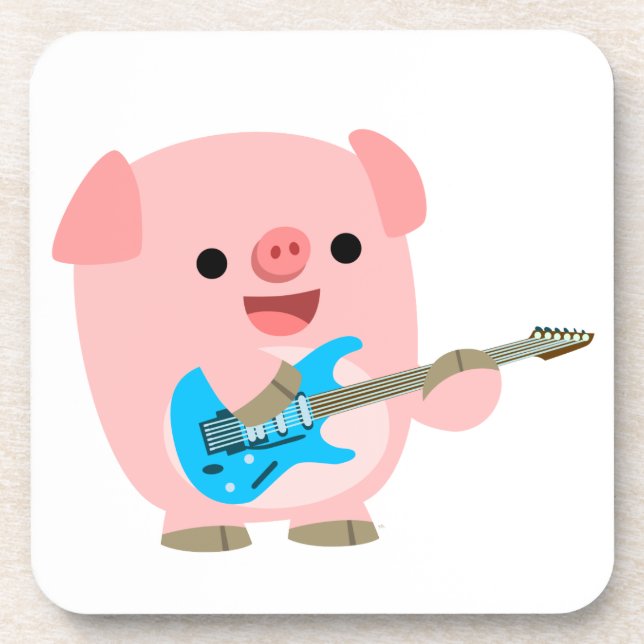 Cute Rockin' Cartoon  Pig Coasters Set (Front)