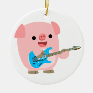 Cute Rockin' Cartoon Pig Ornament