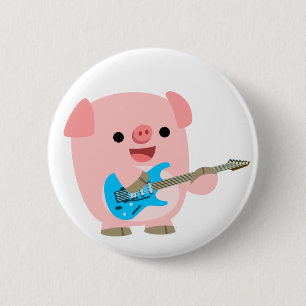 Cute Rocking Cartoon Pig Button Badge