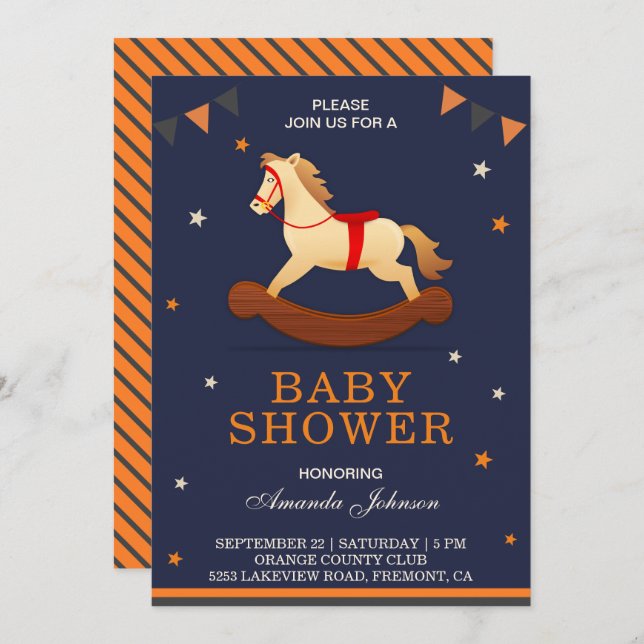 Cute Rocking Horse Baby Shower Invitation (Front/Back)