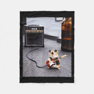 Cute rockstar hamster funny guitar punk rock'n rol fleece blanket